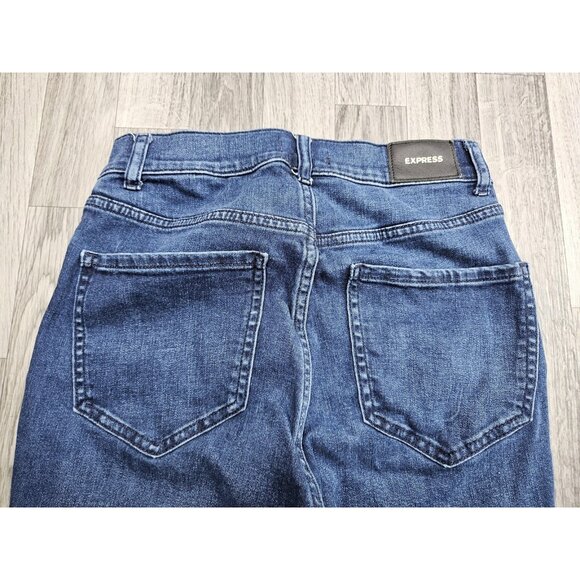 Express Jeans Womens 4 Short Blue Skinny High Rise Raw Hem Stretch Ankle Denim - Picture 4 of 13